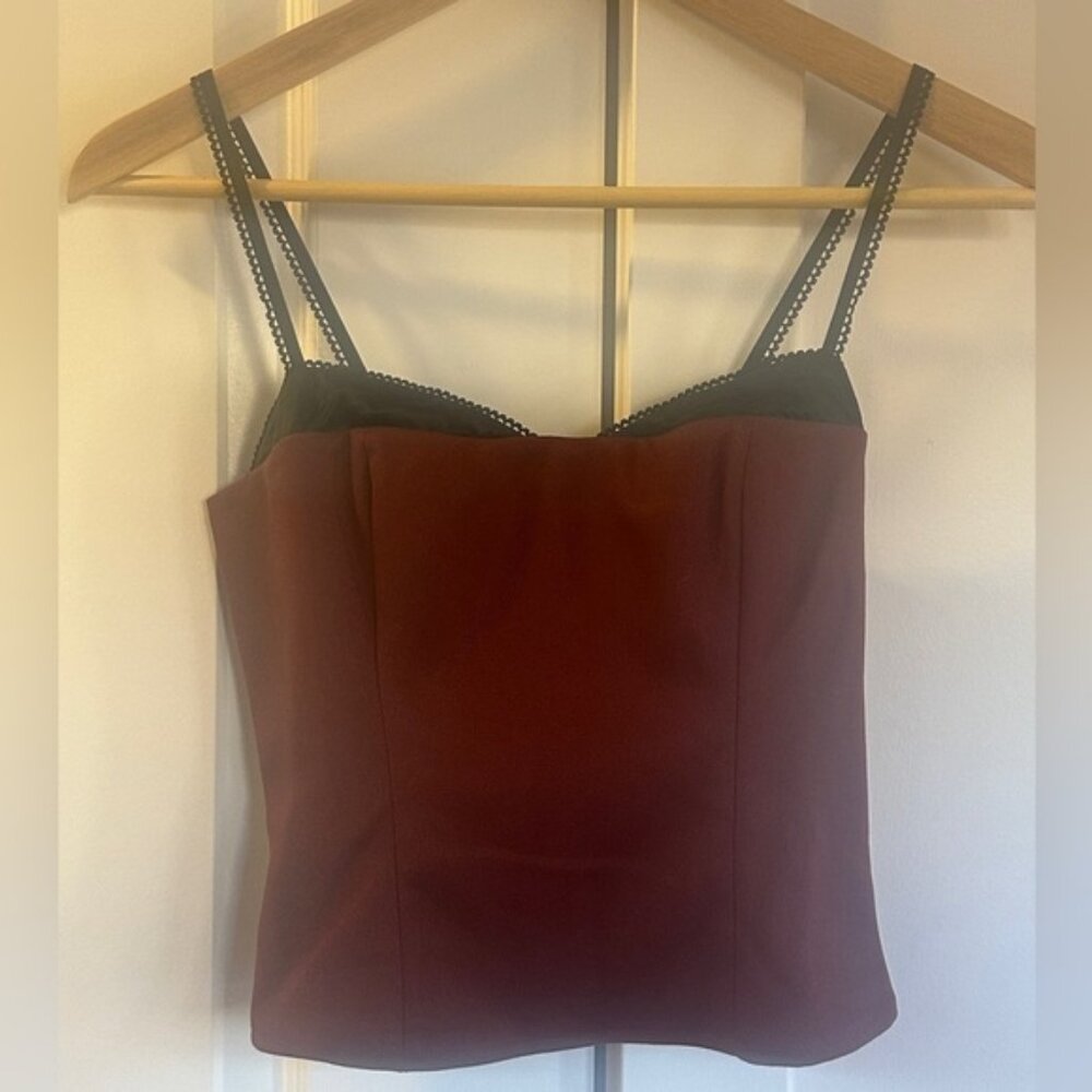 NEW Reformation Melanie Strappy Top Woven Silk Contrast Dark Red | size 2 - Picture 8 of 11